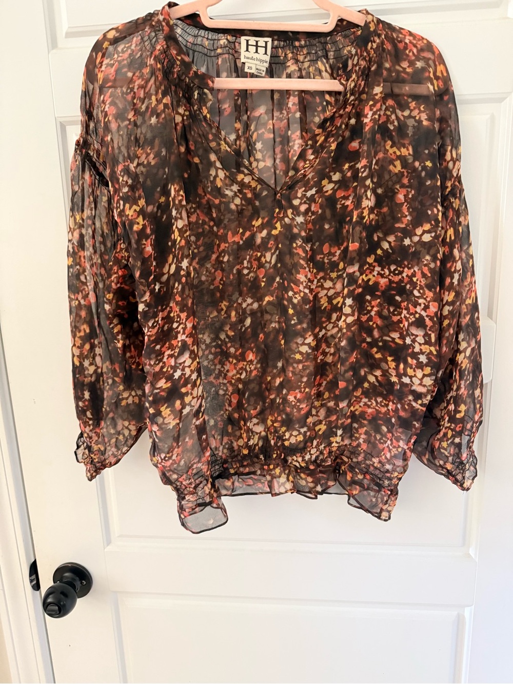 Haute Hippie Abstract Floral Sheer Blouse Brown Size XS